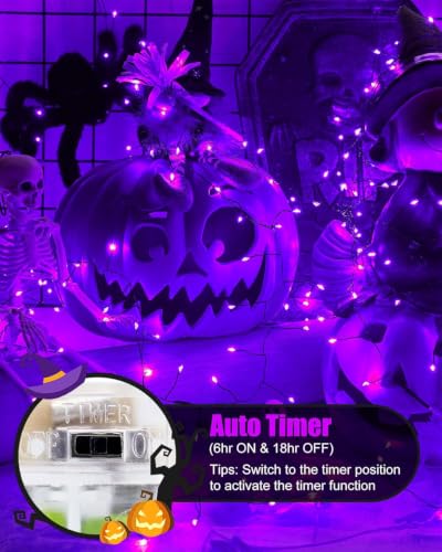 Image of Brightown Halloween Fairy Lights Battery Operated,10 Feet 120LED Firecracker String Lights Waterproof Silver Wire Firefly Light for Bedroom Home Haunted House Indoor Outdoor Holiday Decorations,Purple