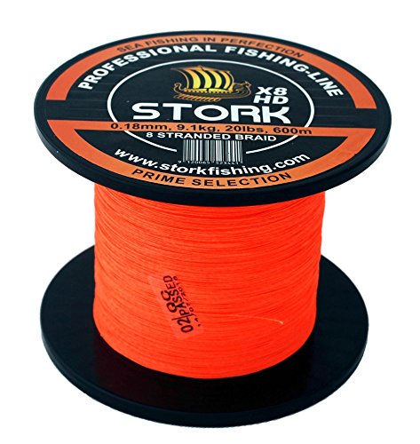 Stork HDx8, 8-Fach geflochtene premium Angelschnur 600m (Orange, 40 lbs / 18.1 kg / 0.28 mm)