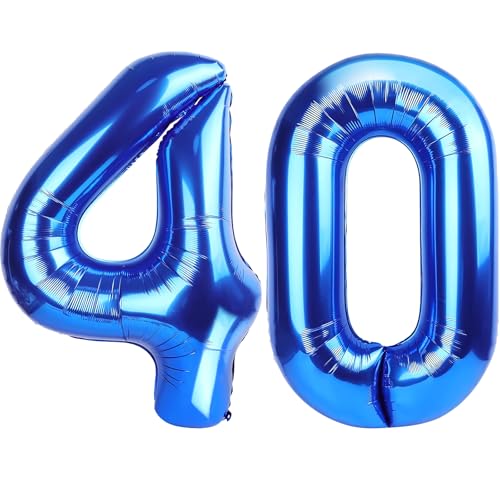 Image of Number Balloons Navy Blue Balloons - Giant Number 40 Balloon, Blue 40th Number Balloon Birthday Decorations for Him