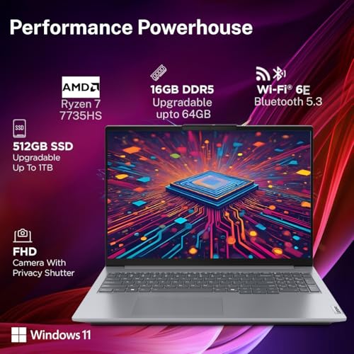 Image of Lenovo ThinkBook 16, AMD Ryzen 7 7735HS, 16GB RAM, 512GB SSD, WUXGA IPS 16 inch, Windows 11 Home, 1.7kg, 21MWA0AUIN, Backlit Keyboard, Fingerprint, 300 Nits, 1Y Warranty, Aluminium Top Laptop