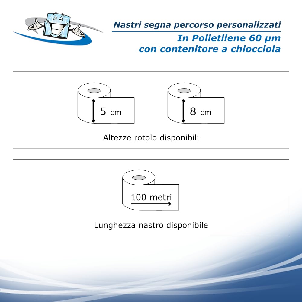 Confezione 4 pz. Nastri Segnaletici in Polietilene o TNT personalizzati - Rotoli 5/8 cm varie lunghezze - Segna percorso per Eventi sportivi, Delimitazione Aree, Cantieri, Sicurezza