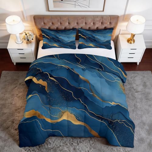 Genérico 240 x 220 cm Edredón Moderno Estampado Suave, Ropa de Cama Reversible con Fundas de Almohada, Mármol Azul Marino De Lujo Edredón Ligero Lavable para Todas Las Estaciones