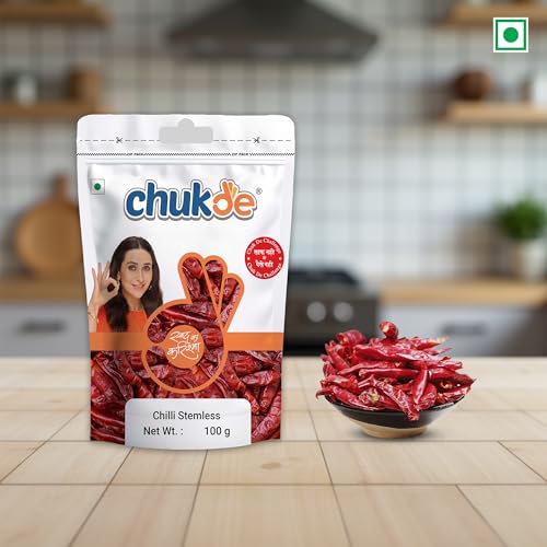 Image of Chukde - Guntur Chilli Stemless - Chemical-free Indian Spice for Spicy Condiments, Pain Relief, Anti-inflammatory, Digestive Aid, Weight Loss, Heart Health, Biryani, Sambar | 100 Gram (Pack of 3)