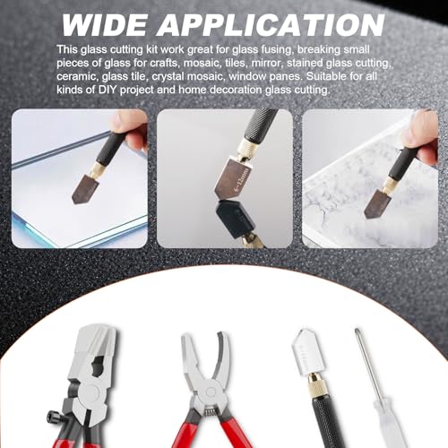 JIOUXIP Glass Cutter Kit, Upgrade Glass Running Breaking Pliers, 2-20MM Glass Cutter, Heavy Duty Glass Cutting Tool for Stained Glass, Tiles, Mosaics, Fusing, Cutting and Breaking - Thumbnail 6