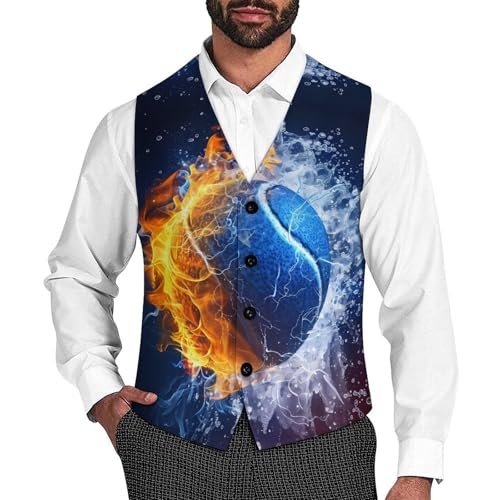 Ice&fire-tennis Men's Suit Vests Business Formal Dress V-Neck Waistcoat Tops with 2 Pockets
