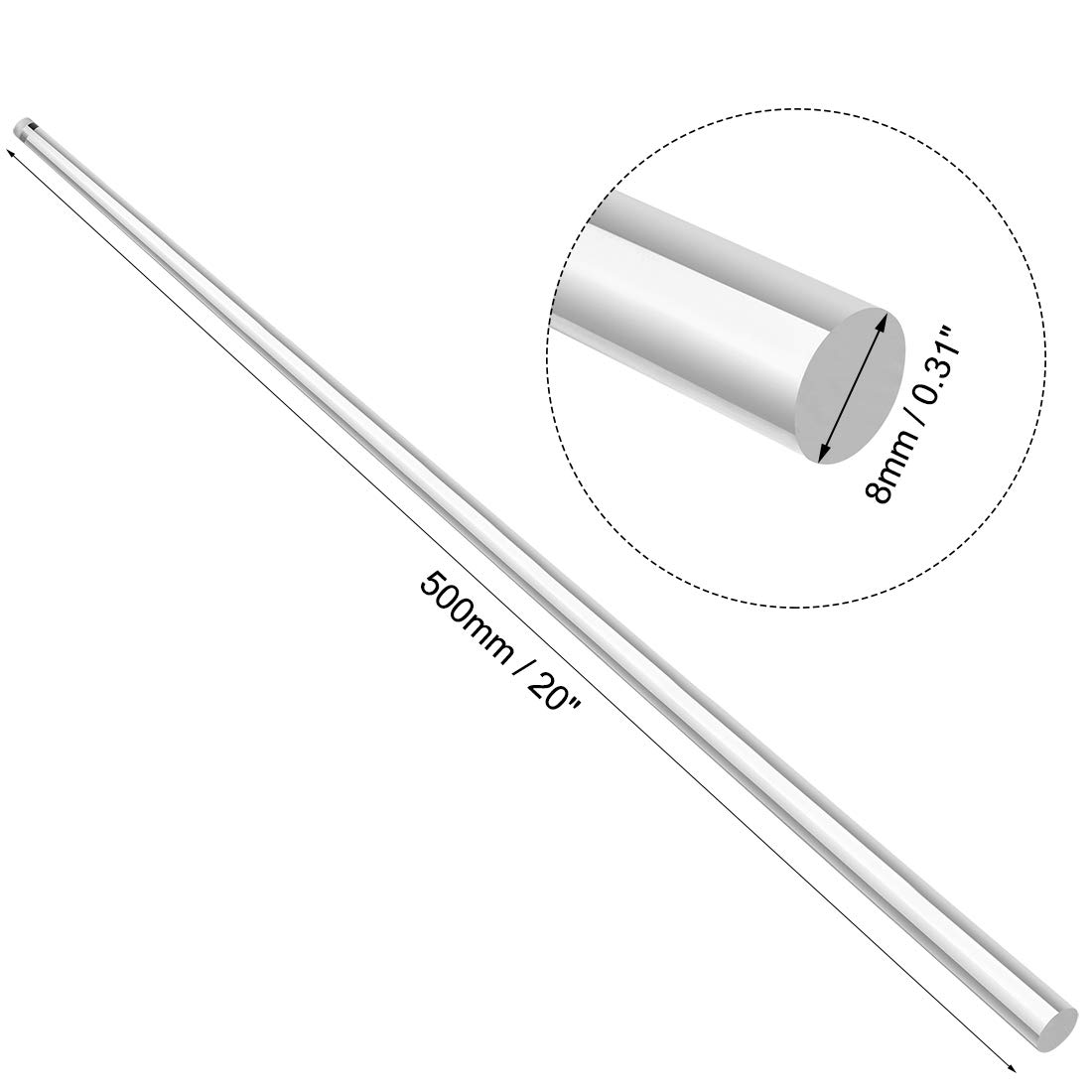 sourcing map Tige Ronde Acrylique 50cm x 8mm Transparent, Barre en Plastique Solide PMMA pour Bricolage