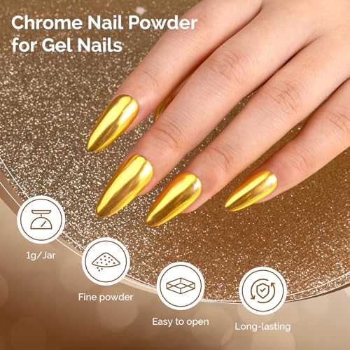 Image of MelodySusie 2Pcs Chrome Nail Powder for Gel Nails,Metallic Mirror Effect Pigment Stylish and Technological Fine Glitter for Home DIY Salon Use