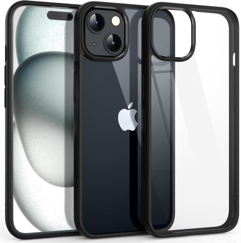 Image of COVERLY Clear Back Cover Case for iPhone 12 Pro, Black Hybrid TPU Polycarbonate, Anti-Shock Protection,Scratch Resistant,Camera & Full Body Protection,Wireless Charging