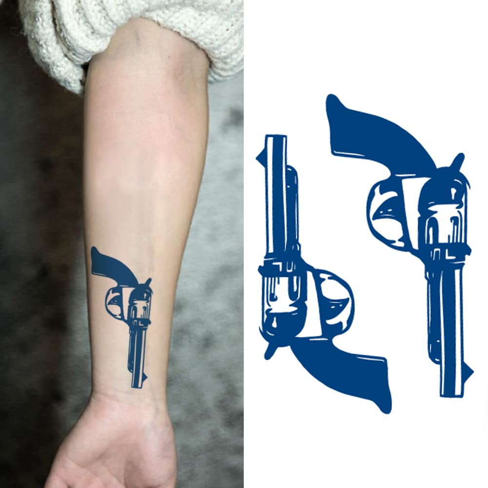 Semi Permanent 2 Weeks Long Last Waterproof Small Cute Temporary Tattoos, 100% Plant-Based Ink Infinity Realistic 2 Sheets Gun Totem