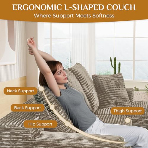 Image of 108 inch Boneless Cloud Sectional Couches for Living Room, Fluffy Comfy L Shaped Memory Foam Deep Seat Boneless Couch, Modular Sectional Sofas with Left Facing Chaise, Brown