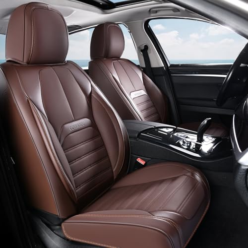 Image of Coverado Seat Covers, Car Seat Covers Front Seats, Automotive Seat Covers, Waterproof Nappa Leather Car Seat Cover, Car Seat Cushion, Brown Seat Covers Carseat Cover Universal Fit for Most Cars