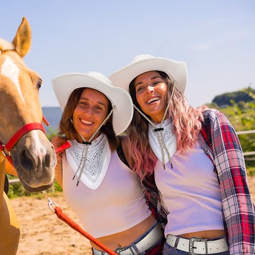 Image of Haysandy Halloween Men Cowboy Costume Hat with Bandana Belts Cowboy Cowgirl Hat Wide Cowgirl Brim Costume Accessories