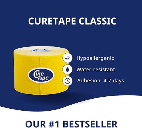 Miniatura 2 de CureTape Cinta de kinesiología clásica amarilla impermeable  La mejor cinta K de adherencia  Cinta deportiva de kinesiología médica  Cinta muscular