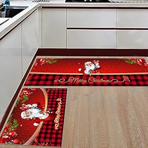 Weihnachtsküchenmatte, 2 Stück, gepolstert, gegen Ermüdungserscheinungen, Weihnachtsmann- und Geschenk, rutschfeste…