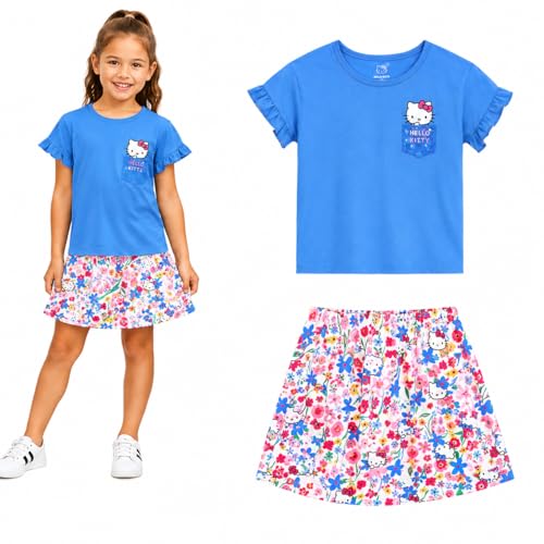 Image of Hello Kitty Girls Skort Set - 2 Piece Graphic Crewneck Top and Short Skort Cute Outfit Set (Sizes: 2T-12)
