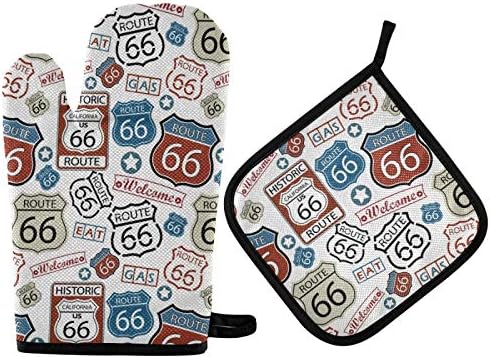 Historic Route - Juego de 66 manoplas de horno, 2 unidades, antideslizantes, resistentes al calor, para mujeres, guantes de cocina, para hornear,