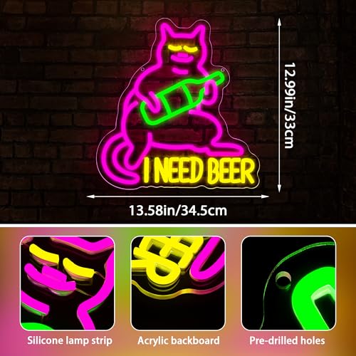 Image of I Need Beer Neon Sign for Wall Decor Drinking Beer Neon Light for Man Cave Dimmable Beer LED Light Bar Sign for Home Bar Pub Party Restaurant Christmas Birthday Gifts for Men Size13.3*14.1In(WZCP063)