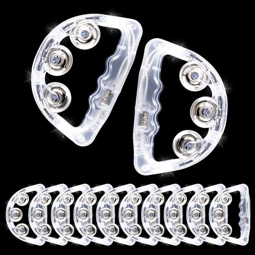 ZHURUININ 24 Pack LED Light Up Tambourines for Adults, White LED Flashing Handheld Tambourine with...