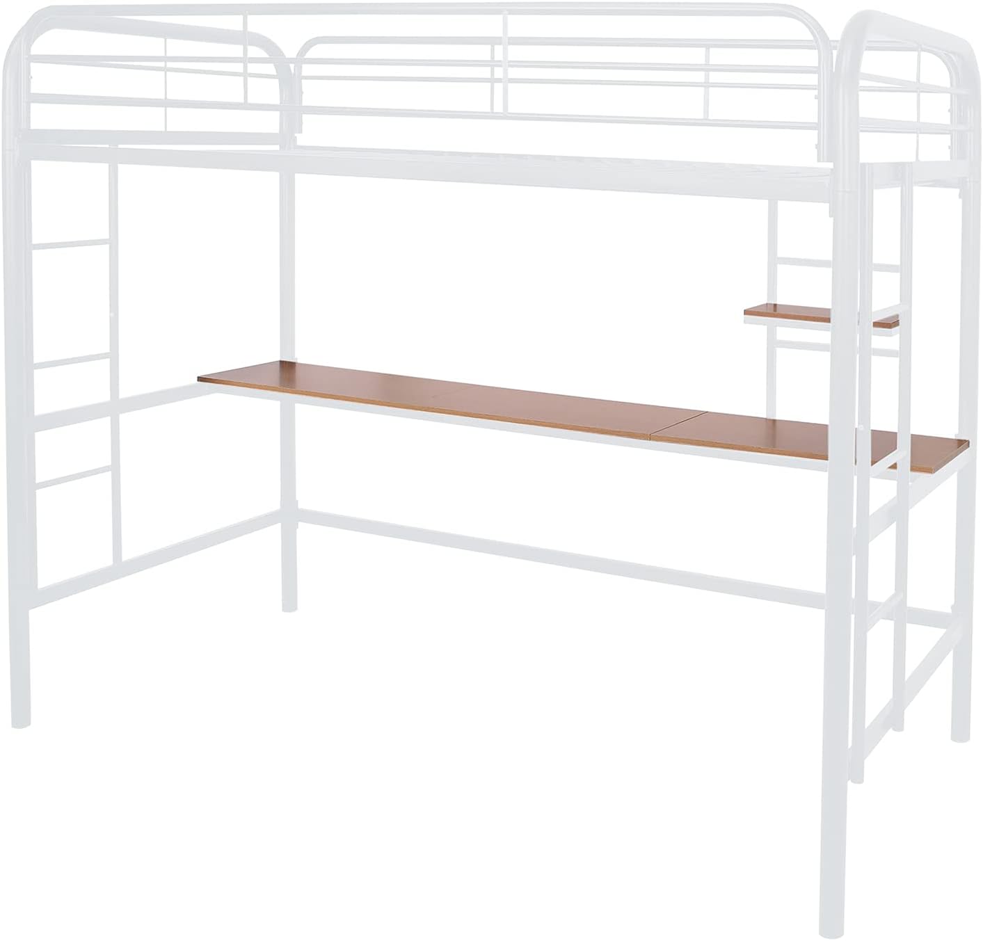Harper & Bright Designs Twin Loft Beds Metal Bed Frame Loft Bed with Desk and Shelve, Twin Size Loft Bed for Dorm, Boys & Girls Teens Kids, White