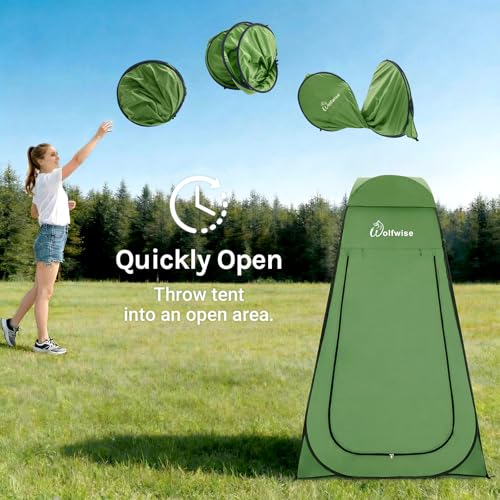 Image of WolfWise PRO Pop Up Shower Tent with Silver Coated, Floor and Rain Fly | Portable Changing Tent with Window & Carry Bag for Camping, Outdoor Privacy Toilet Bathroom with UV Protection, 75 inch /79 inch /83 inchH
