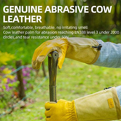 Vgo... Safety Work Gloves Men,Extra-Long Cuff Thornproof,Premium Cow Grain Leathers,Gardening (1 Pair,Size L, Gold, Ca1013) #TOP1