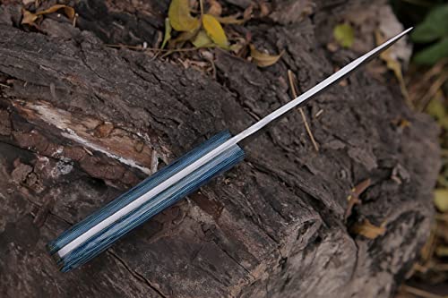 Exemplary Knives 9'' Handmade Fixed Blade Knife With Leather Sheath, Stainless Steel Razor Sharp Blade And Blue Pakkawood Handle For Hunting, Bushcrafting, Camping And Hiking. #TOP6
