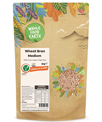 Wholefood Earth - Salvado de trigo mediano, 2 kg, sin transgénicos, alto en fibra