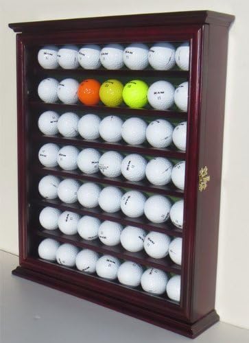 49 Golf Ball Display Case Cabinet Holder Rack w/ UV Protection, Solid Wood (Cherry)