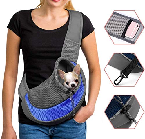 Sac de Transport Chien Sac à Bandoulière pour Chat Chiot Réglable Sac de Voyage pour Petits Animaux Sac à Main Chien avec Pochette en Filet Respirant Sacoche Chien Portable pour Marché Extérieur