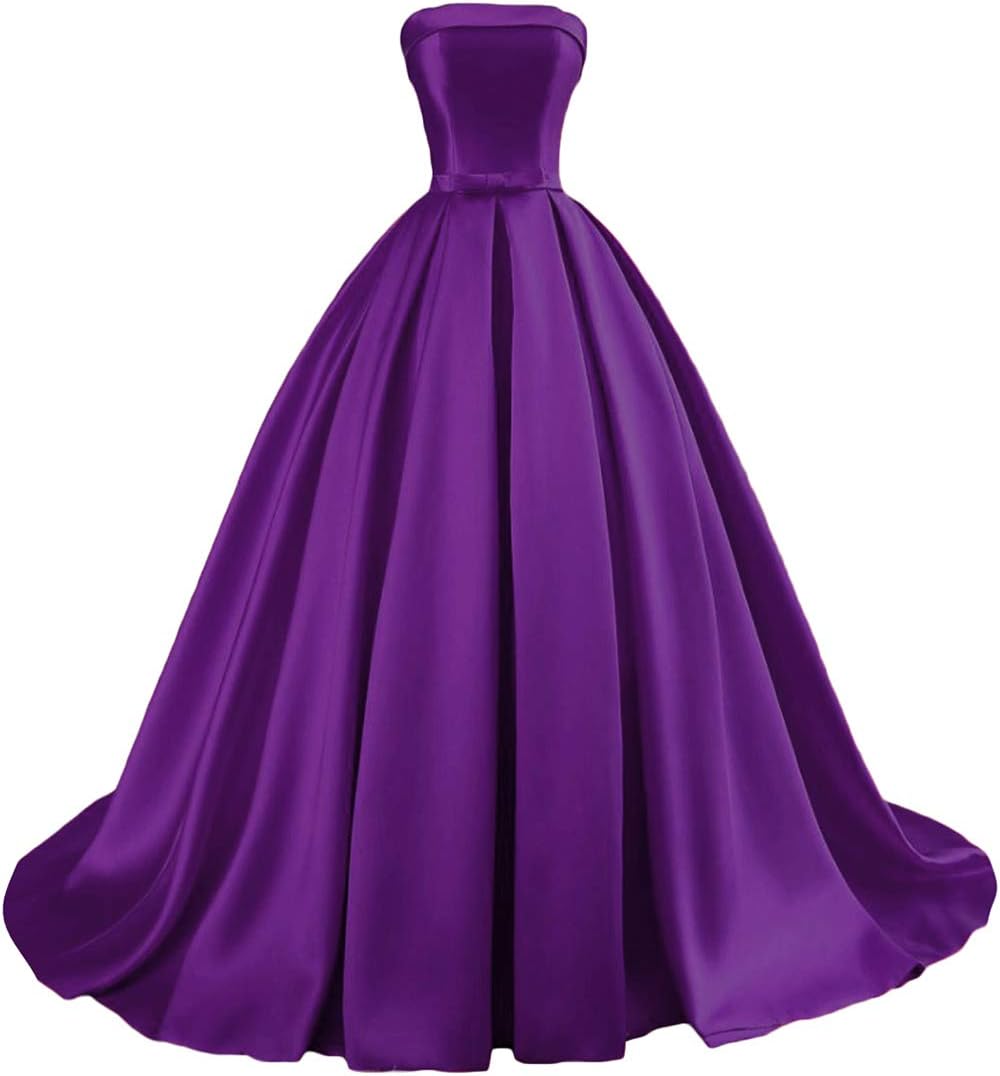 Dymaisei Women's Ball Gown Prom Dresses Long Formal Satin Long Strapless Party Wedding Evening Dress US12 Purple