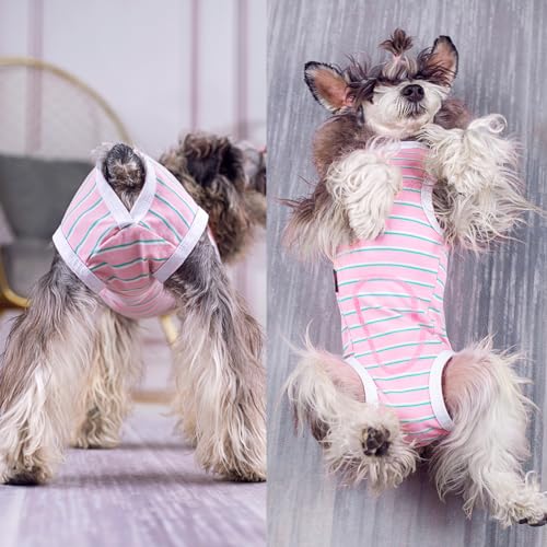 Image of Dog Surgical Recovery Suit, Spay Recovery Suit for Dogs Cats, Post Surgery Dog Onesie for Male Female, Soft Comfortable & Breathable (Pink Stripe-XL)