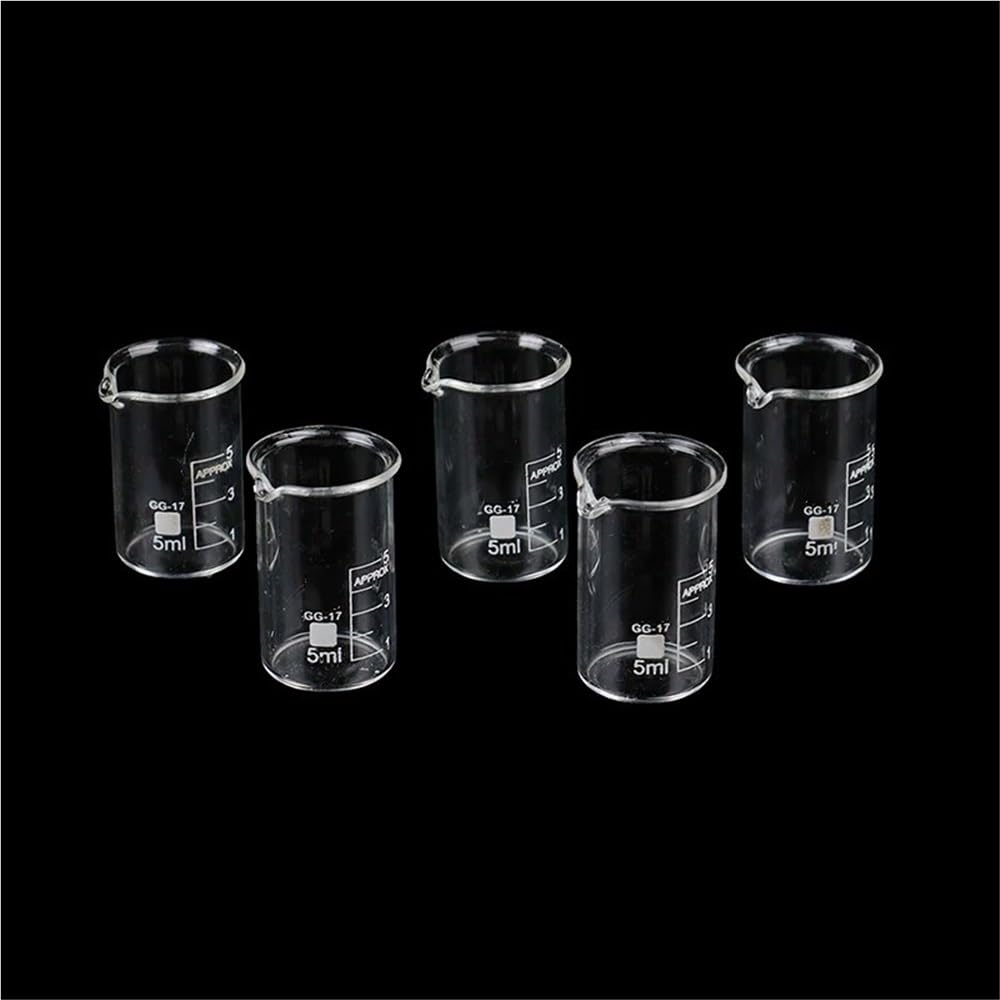 Becher in Vetro borosilicato da 5 ml con beccuccio, becher Trasparente Basso, becher in Vetro borosilicato per Laboratorio Chimico