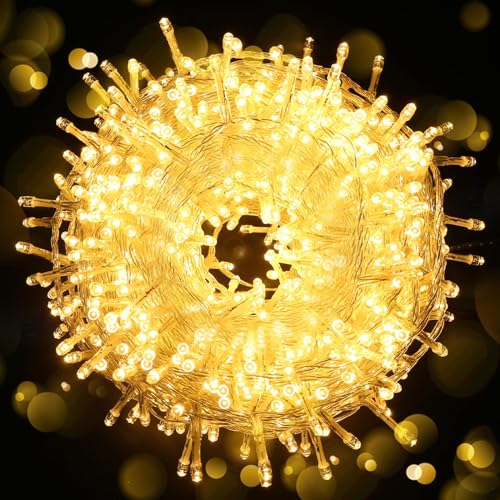 ELKTRY 1000LED 25M String Lights Outdoor/Indoor, Holidays Lights Warm White Mains Powered,8 Modes Waterproof Fairy Lights for Christmas Party Wedding Garden Bedroom Decoration