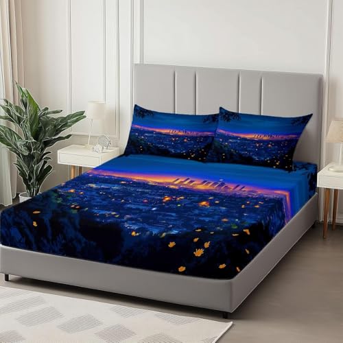 Drap Housse 90x200 cm New York 3D Drap-Housse 90x200 cm Ville Moderne - pour lit de 90 x 200 - Hauteur du Matelas à 30 cm, Housse de Matelas Enfant avec 2...