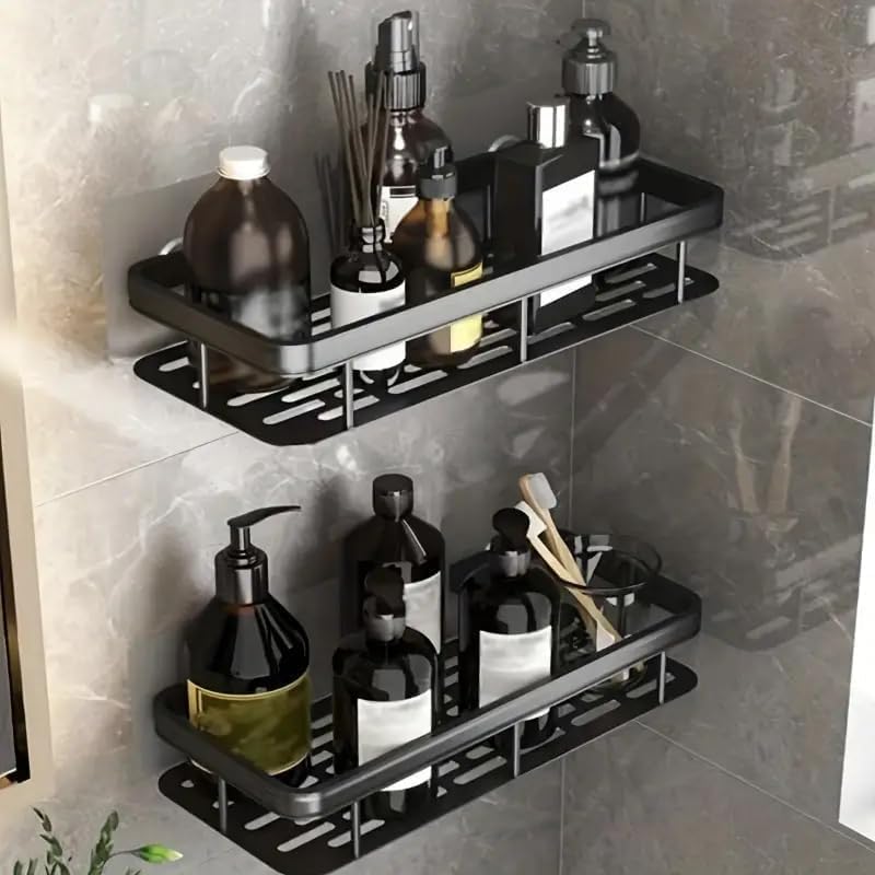 Image of Holstein Housewares Self Adhesive Bathroom Shelf for Wall Shelf Organizer Wall Mounted Bathroom Shelves Rack Holder Stand for Bathroom Accessories Organiser Without Drill (Multi, Pack of 2)