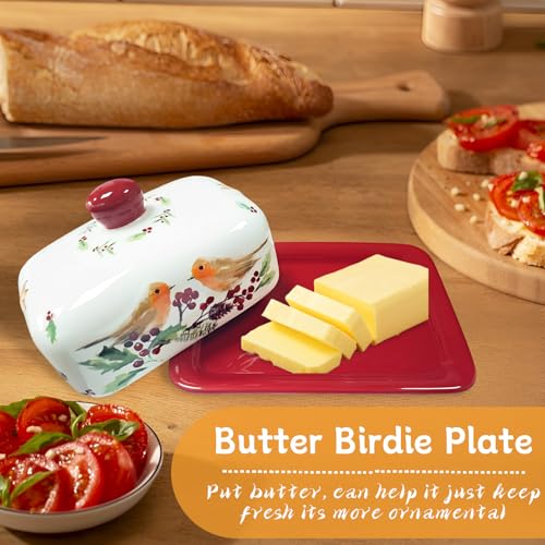 Piatto per Burro in Ceramica, Rosso Con Bianco, 17*12.5*10cm, 1 Pezzo - immagine 5