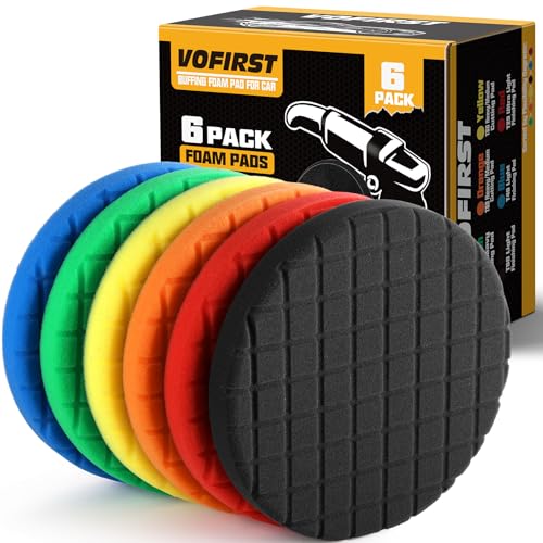 VOFirst 6 PCS 7 Inch Buffing Pads Polishing Pad Kit with Foam Sponge Buffing Pad for Car Buffer Polisher Compounding Polishing Waxing and Sealing Glaze