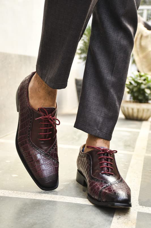 Image of LIBERTYZENO Mens Burnished Toe Genuine Leather Adults Lace Up Oxford Dress Shoes for Easter Gift