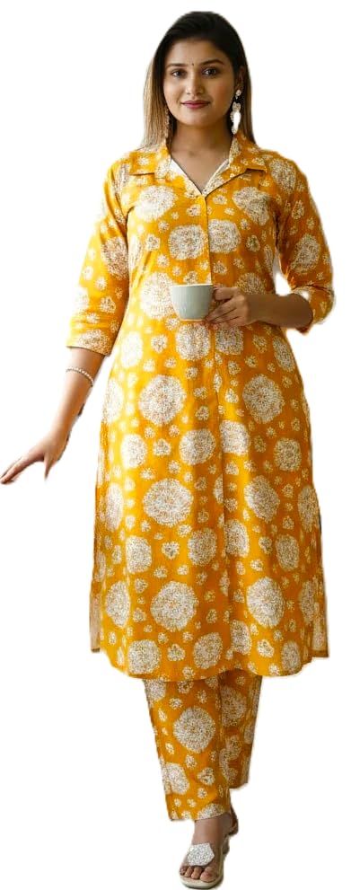 Image of Women's Cotton Blend A-line Printed Kurta with Palazzo Set | Officewear Kurta Set for Women