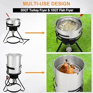 30qt turkey fryer pot with basket and burner 10qt fish fryer 54000btu outdoor deep fryer crawfish boiler with thermometer marinade injector turkey rack lifter for outdoor parties thanksgiving  urban country home decor