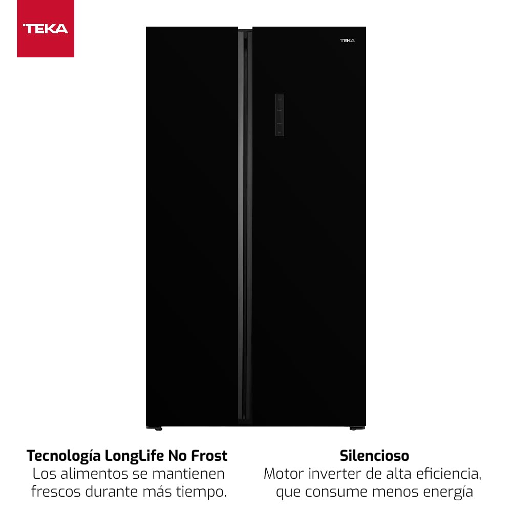 Teka Frigorífico Maestro 178 cm, 627 L, Motor Inverter, Side by Side, Long Life No Frost, Apertura 90º, 2 Fresh Box, Iluminación LED, Columna Metal Cool, Color Cristal Negro, Modleo RLF 74917
