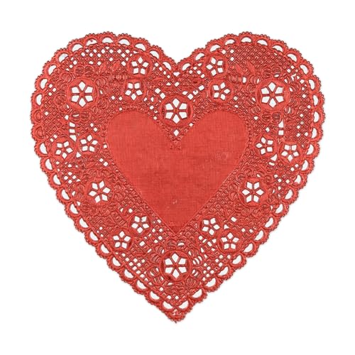 Hygloss Products Heart Doilies - 6 Inch Red Foil Doily For Crafts, Table Settings Made In USA, 18 Pack