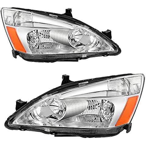 AUTOSAVER88 Headlight Assembly Compatible with 03 04 05 06 07 Accord OE Headlamp Replacement Chrome Housing Clear Lens Cover