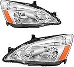 AUTOSAVER88 Headlight Assembly Compatible with 03 04 05 06 07 Accord OE Headlamp Replacement Chrome Housing Clear Lens