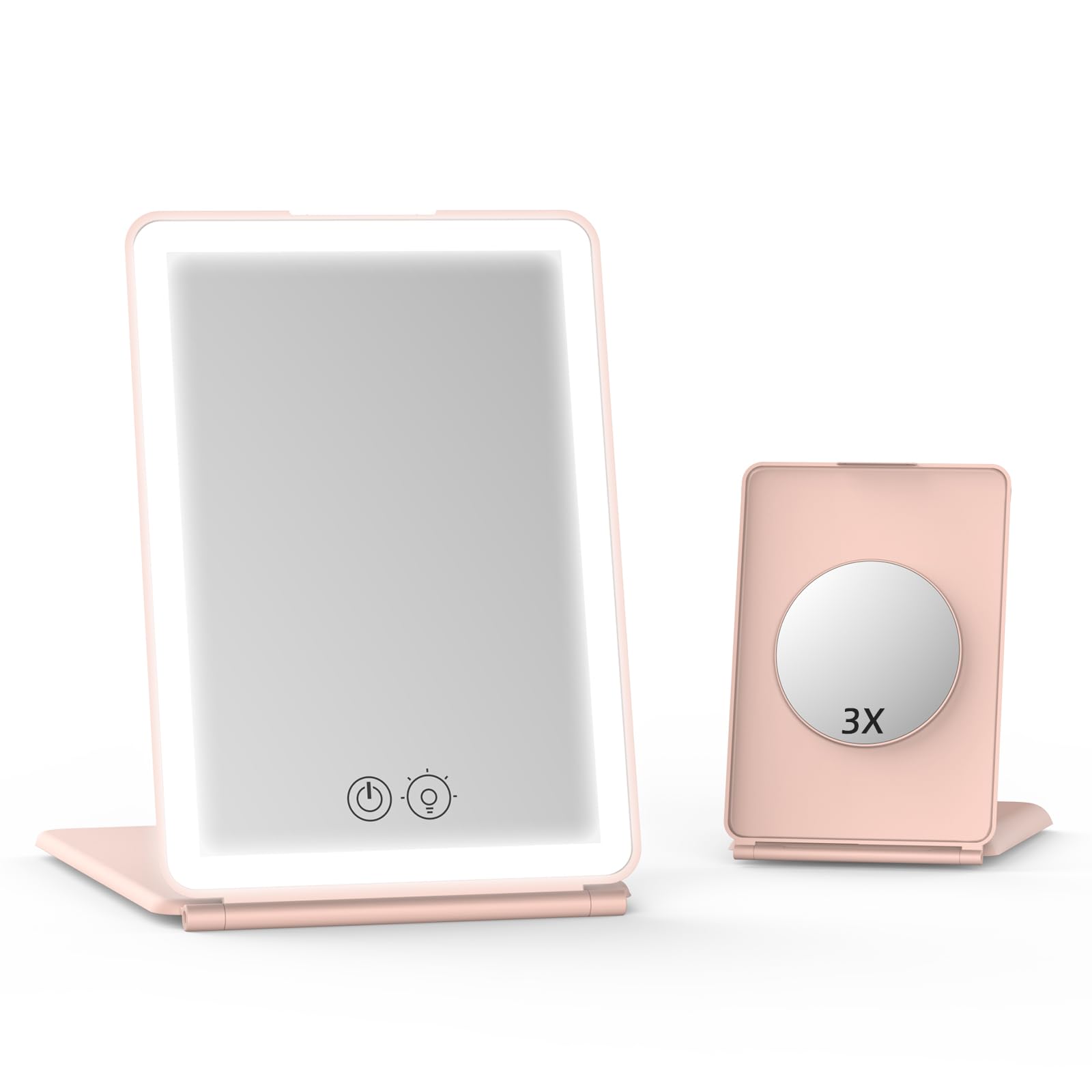 Makeup Mirror,1X&3X Magnifying Lighted Vanity Mirror with 3 Color Setting Modes&Dimmable Touch Screen,Portable,Foldable for Women (Pink)