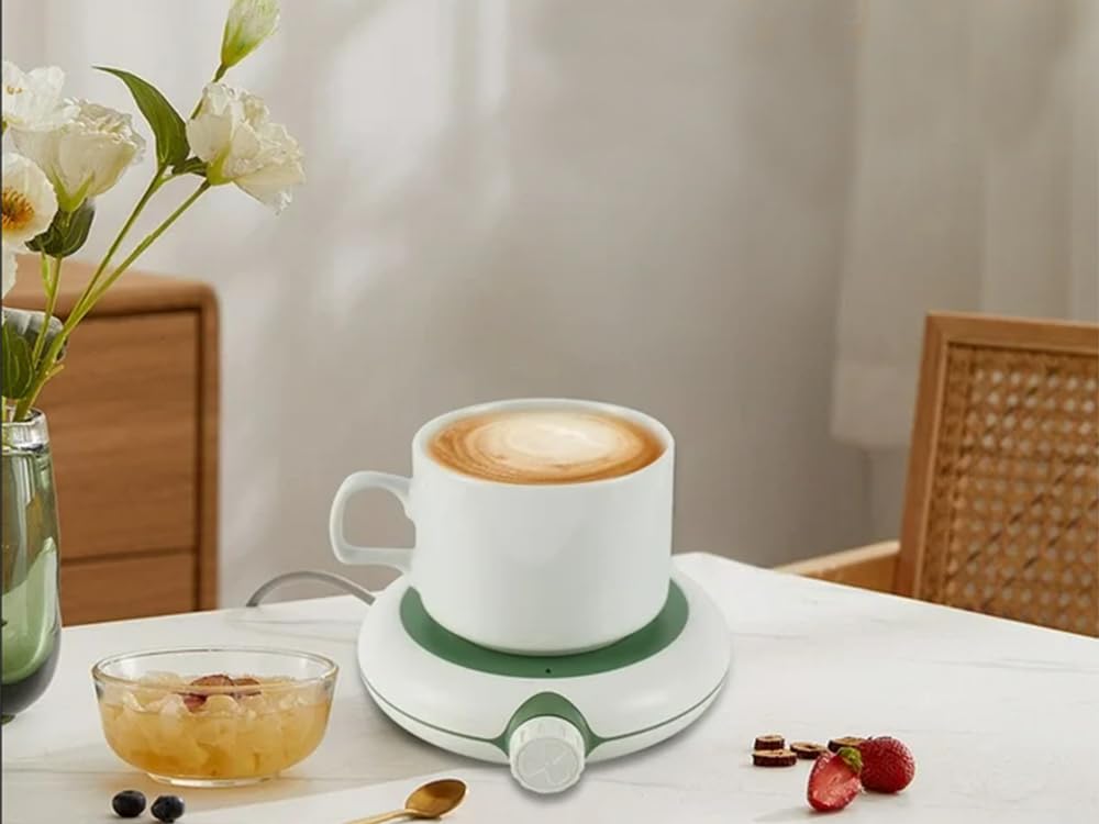 Chauffe-tasses électrique avec agitateur magnétique, chauffe-tasses USB-C 10 W pour café, thé et cacao, plaque de maintien au chaud avec LED et bouton rotatif, antidérapant pour bureau, bureau à