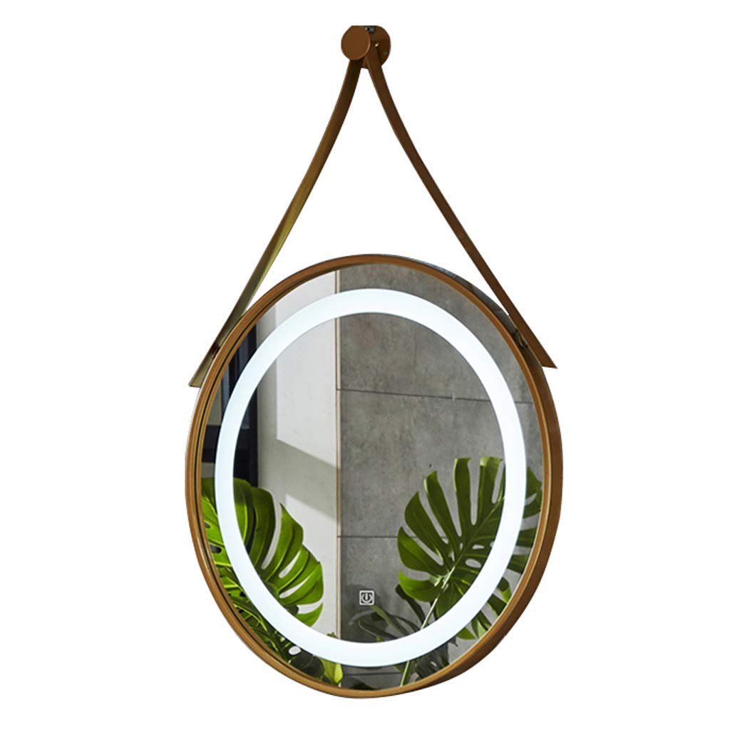 MU Specchio per il trucco per uso domestico Ferro da stiro a Led rotondo rotondo Specchio di cortesia a parete Specchio di bellezza per bagno intelligente Tocco singolo,Luce bianca dorata,60 cm