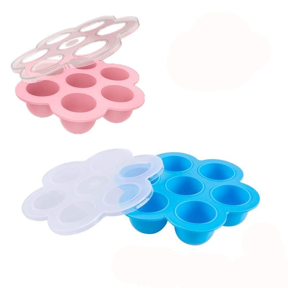 Jelacy2 Pack Silicone Egg Bites Mold Accessories-Fits Instant Pot 5,6,8 qt Pressure Cooker Baby Food Freezer Tray with Lid, Pink/blue