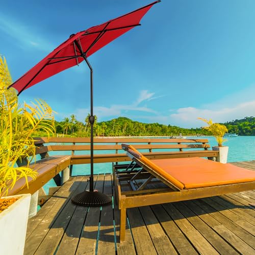 Image of Abba Patio 9FT Lyon Outdoor Patio Umbrella Outdoor Table Umbrella with Push Button Tilt and Crank Market Umbrella 6 Sturdy Ribs UV Protection Waterproof for Garden Deck Backyard Pool, Red