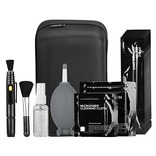 Movo DSLR Kamera Reinigungs-Kit mit 10 APS-C Sensor Bürsten, Sensor Reinigungsflüssigkeit, Rocket Luftpuster, Linsenstift, weicher Bürste, 2X kleinen & 2X großen Microfiber Tüchern & Tragetasche